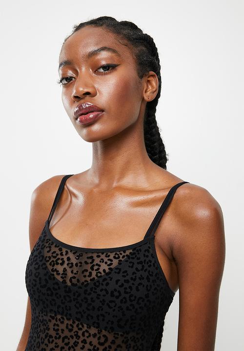 Trendyol - Animal jacquard mesh bodysuit - black