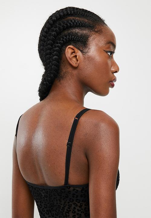 Trendyol - Animal jacquard mesh bodysuit - black