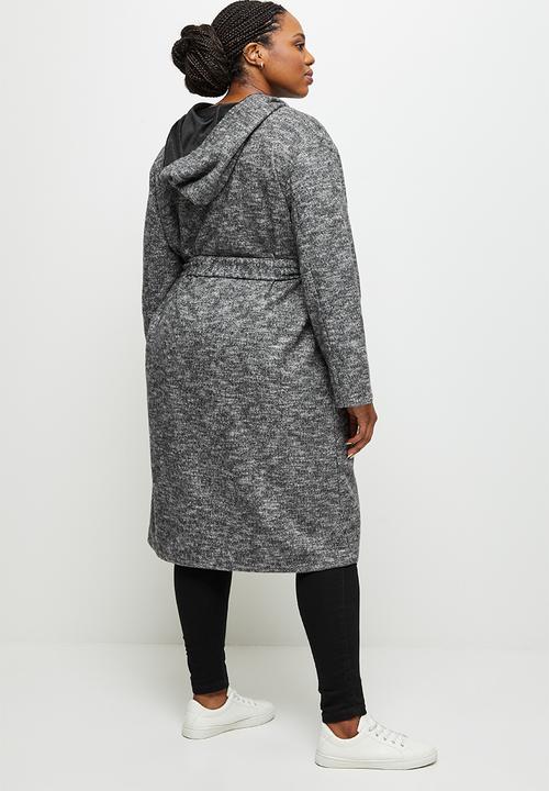 edit Plus - Long hooded belted melton - grey melange