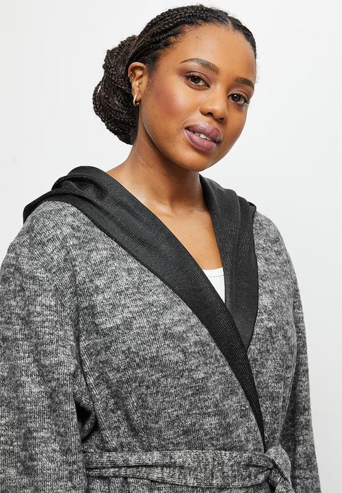 edit Plus - Long hooded belted melton - grey melange
