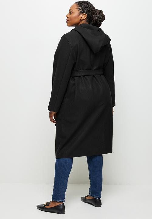 edit Plus - Long hooded belted melton - black 