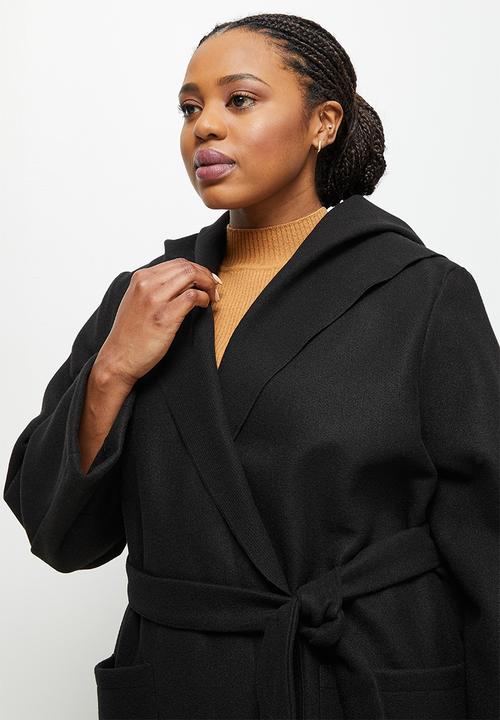 edit Plus - Long hooded belted melton - black 
