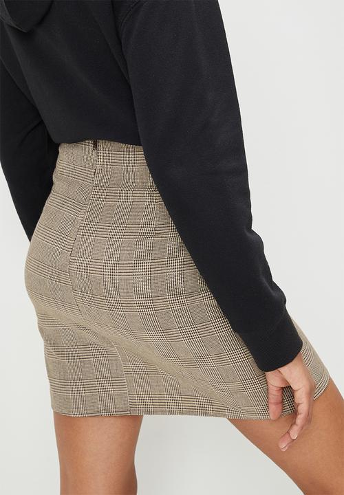 Blake - Aline mini skirt with slit - beige & brown 