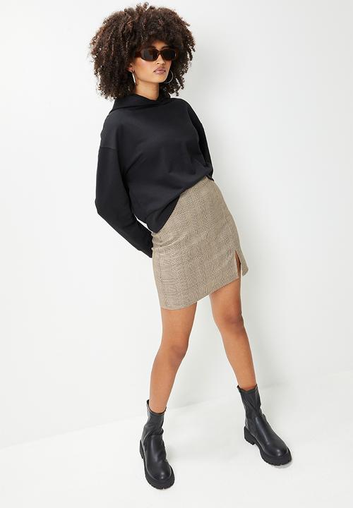 Blake - Aline mini skirt with slit - beige & brown 