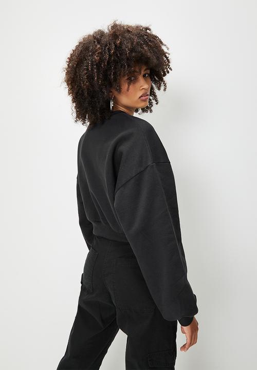 Blake - Graphic cropped crew sweat - black