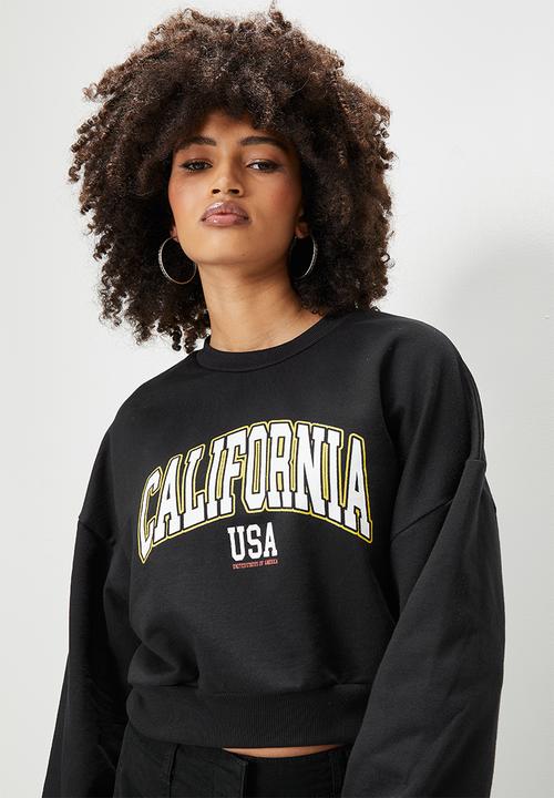 Blake - Graphic cropped crew sweat - black