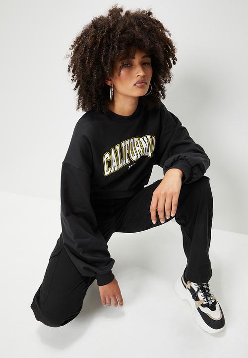 Blake - Graphic cropped crew sweat - black