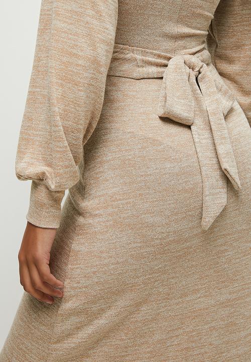 MILLA - Wrap front touch midi dress - latte