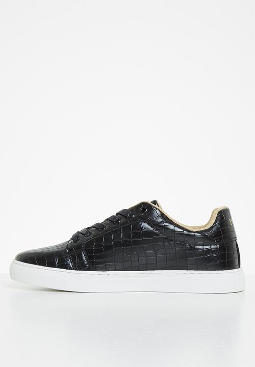 POLO - Embossed croc sneaker - black
