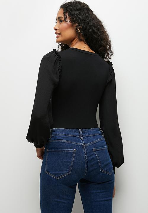 MILLA - Balloon sleeve bodysuit - black