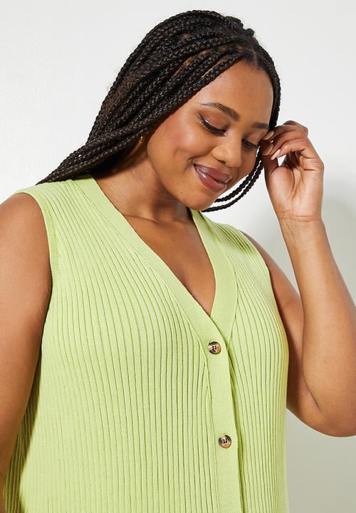 Superbalist - Organic ribbed button through knitwear dress - lime