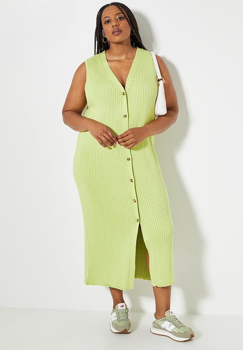 Superbalist - Organic ribbed button through knitwear dress - lime