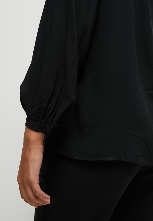 edit - Mandarin collar balloon sleeve blouse - black