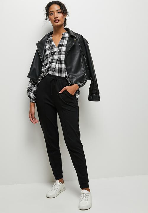 edit - Mandarin collar balloon sleeve blouse - check