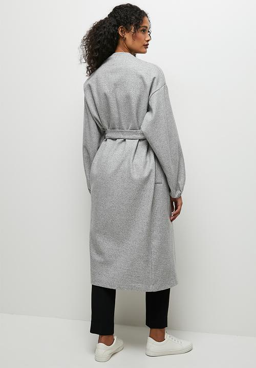 edit - Drop shoulder melton coat - grey melange