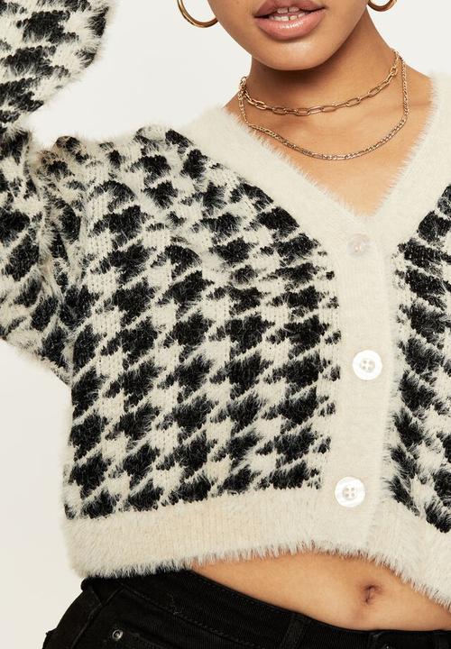 Supré  - Lucca houndstooth knit cardigan - beige buff & black