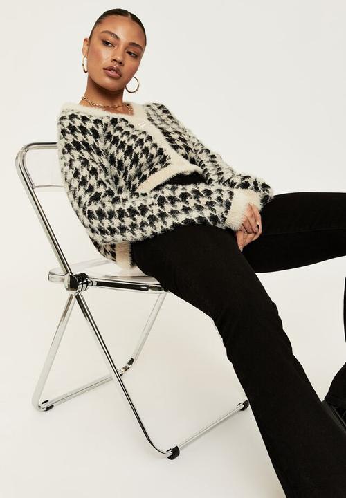 Supré  - Lucca houndstooth knit cardigan - beige buff & black