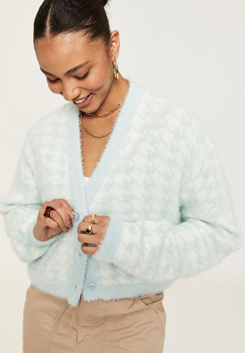 Supré  - Lucca houndstooth knit cardigan - pale blue & winter white