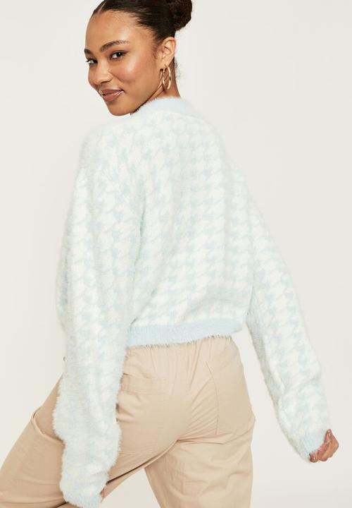 Supré  - Lucca houndstooth knit cardigan - pale blue & winter white