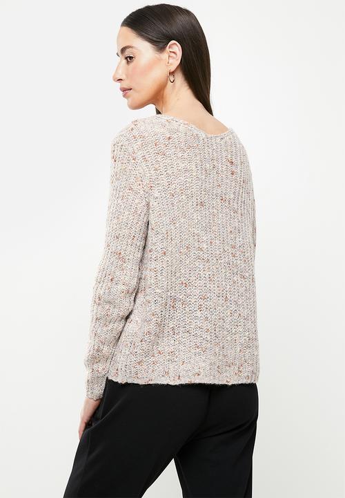 Jacqueline de Yong - Madeline long sleeve  v-neck pullover - light grey melange
