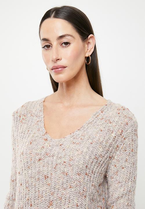 Jacqueline de Yong - Madeline long sleeve  v-neck pullover - light grey melange