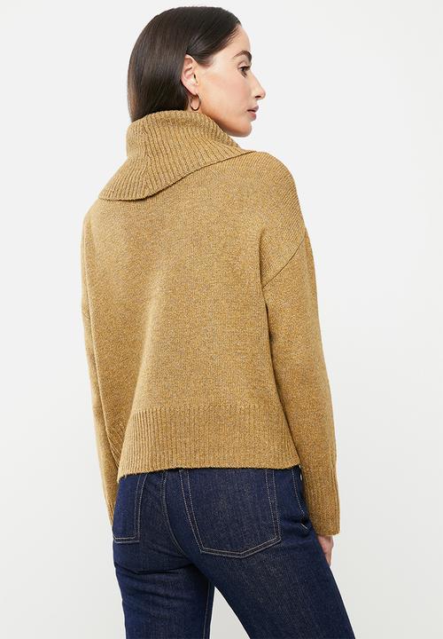 Jacqueline de Yong - Rue malene long sleeve cowlneck pullover - cumin melange