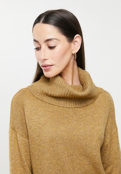 Jacqueline de Yong - Rue malene long sleeve cowlneck pullover - cumin melange
