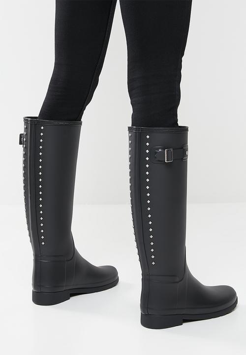Hunter - Refined tall studded back boot - black