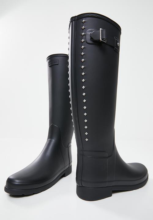 Hunter - Refined tall studded back boot - black