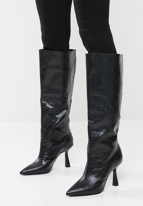 Public Desire - Delilah knee high pointed toe boot - black snake