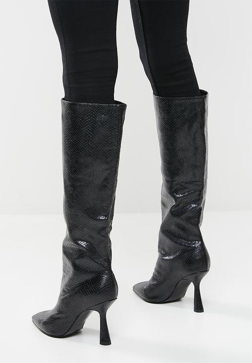 Public Desire - Delilah knee high pointed toe boot - black snake