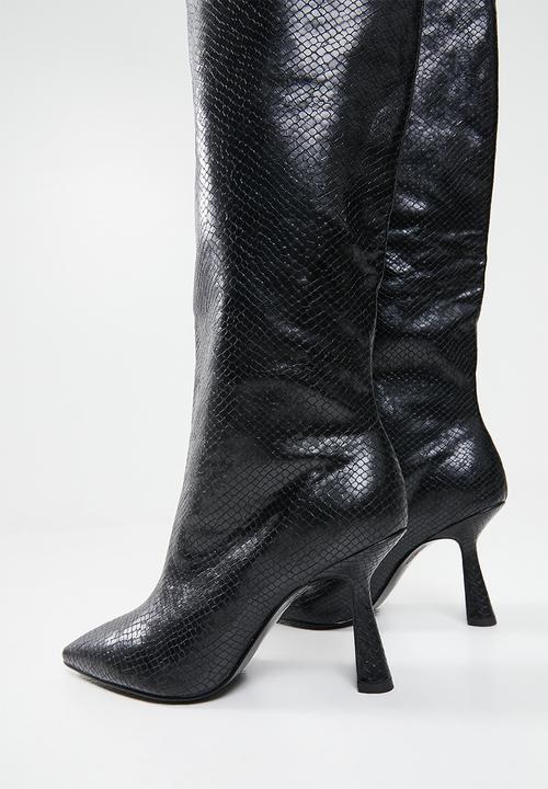 Public Desire - Delilah knee high pointed toe boot - black snake