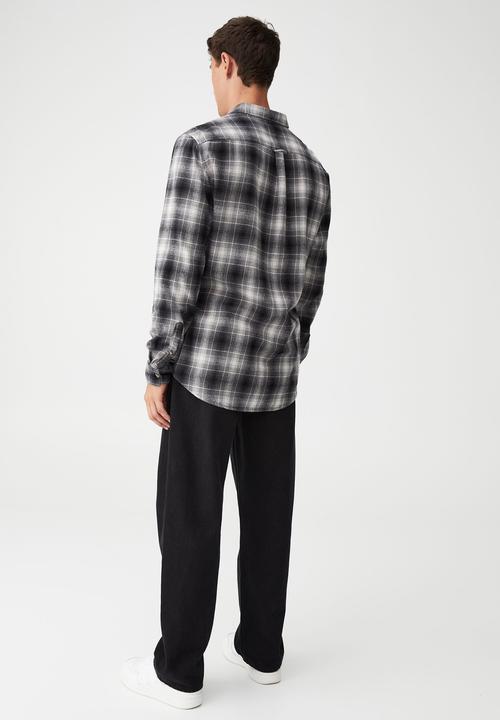 Cotton On - Camden long sleeve shirt - grey ombre check
