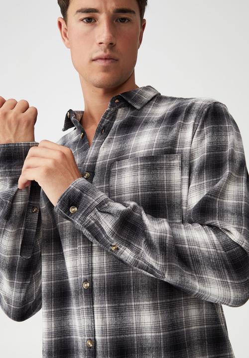 Cotton On - Camden long sleeve shirt - grey ombre check