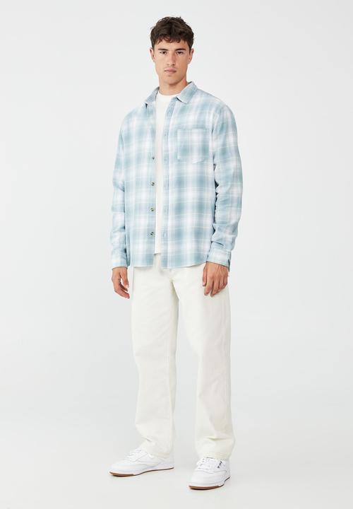 Cotton On - Camden long sleeve shirt - seafoam ombre check