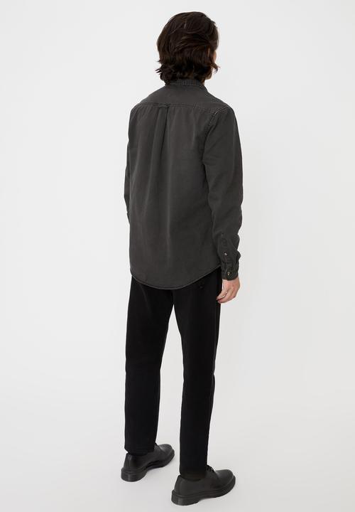 Cotton On - Camden long sleeve shirt - washed black twill