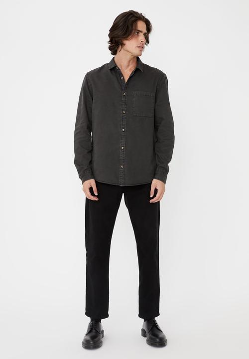 Cotton On - Camden long sleeve shirt - washed black twill