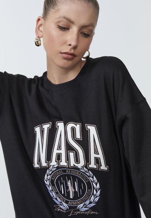 Factorie - Lcn nasa oversized graphic crew - black