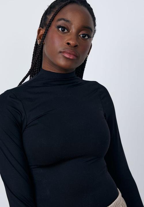 Factorie - Long sleeve high neck bodysuit - black