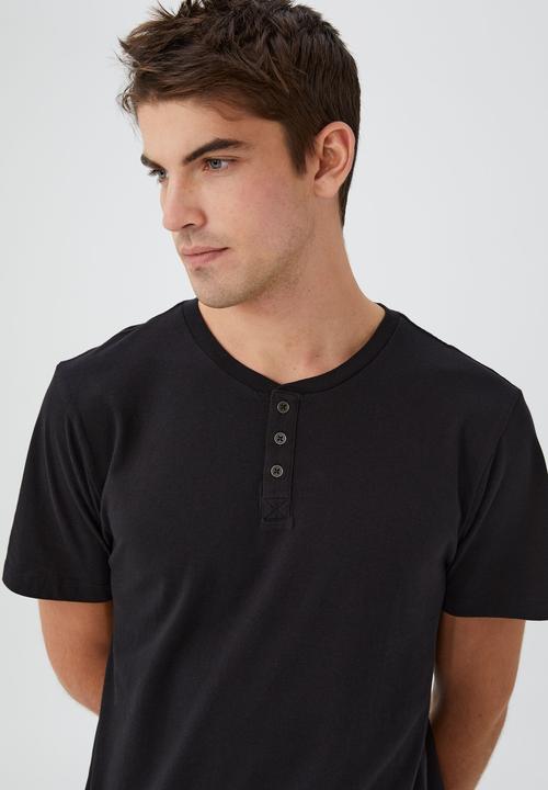 Cotton On - Organic henley t-shirt - black