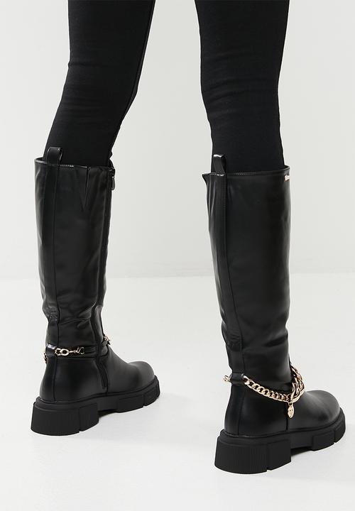 Plum - Halo chunky chain knee high boot - black