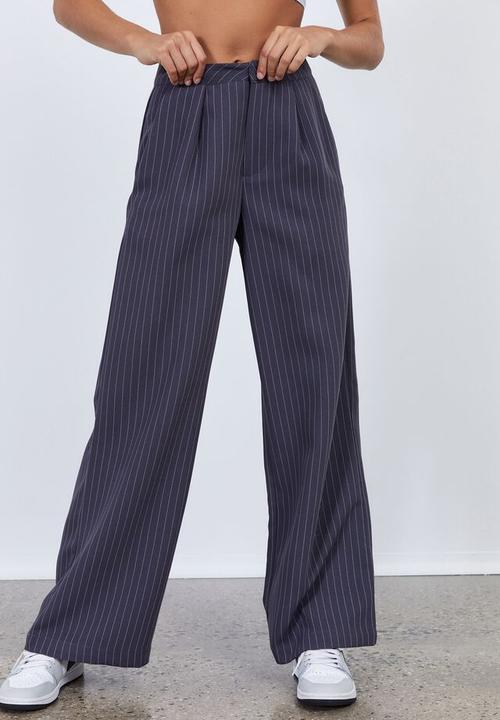 Factorie - Super wide leg pant - midnight grey pinstripe