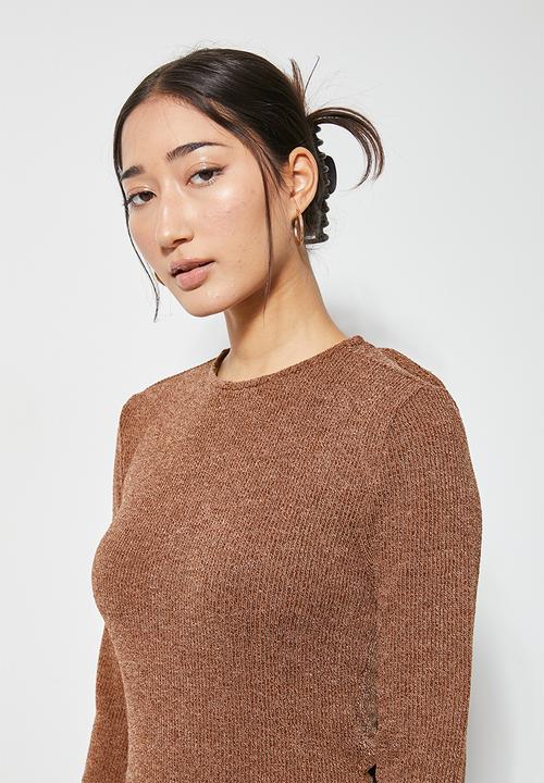 VELVET - Soft touch rib column maxi with back detail - choc