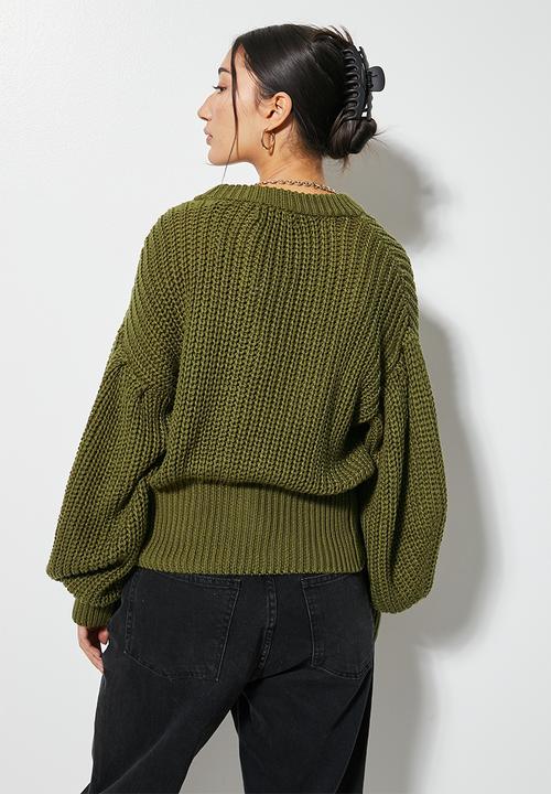 Superbalist - Cotton blend balloon sleeve pullover - khaki