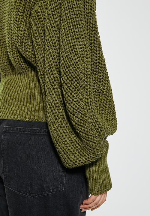 Superbalist - Cotton blend balloon sleeve pullover - khaki