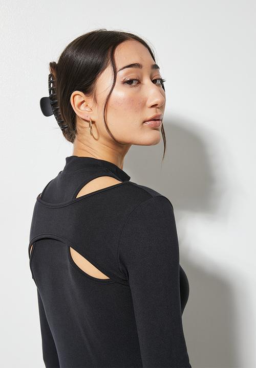 VELVET - Overlay cut away knit bodycon dress - black