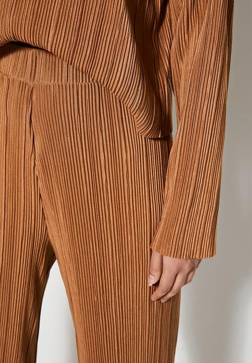 VELVET - Co ord Pleated jersey pull on wide leg pant - clay