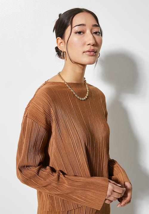 VELVET - Pleated jersey long sleeve top - neutral