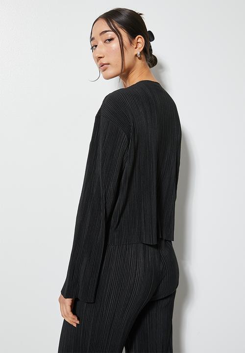 VELVET - Pleated jersey long sleeve top - black