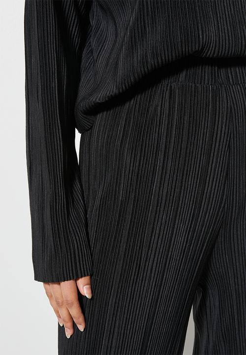 VELVET - Co ord Pleated jersey pull on wide leg pant - black
